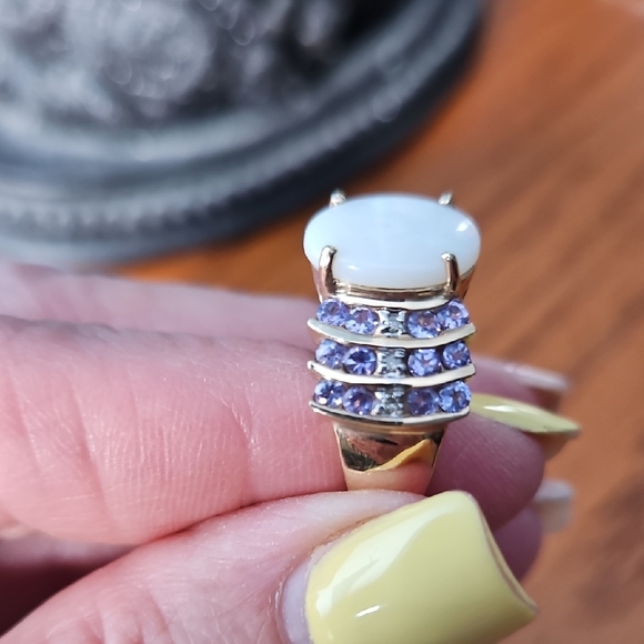 Opal and Tanzanite Stone 10 K Gold Ring - Picture 15 of 17